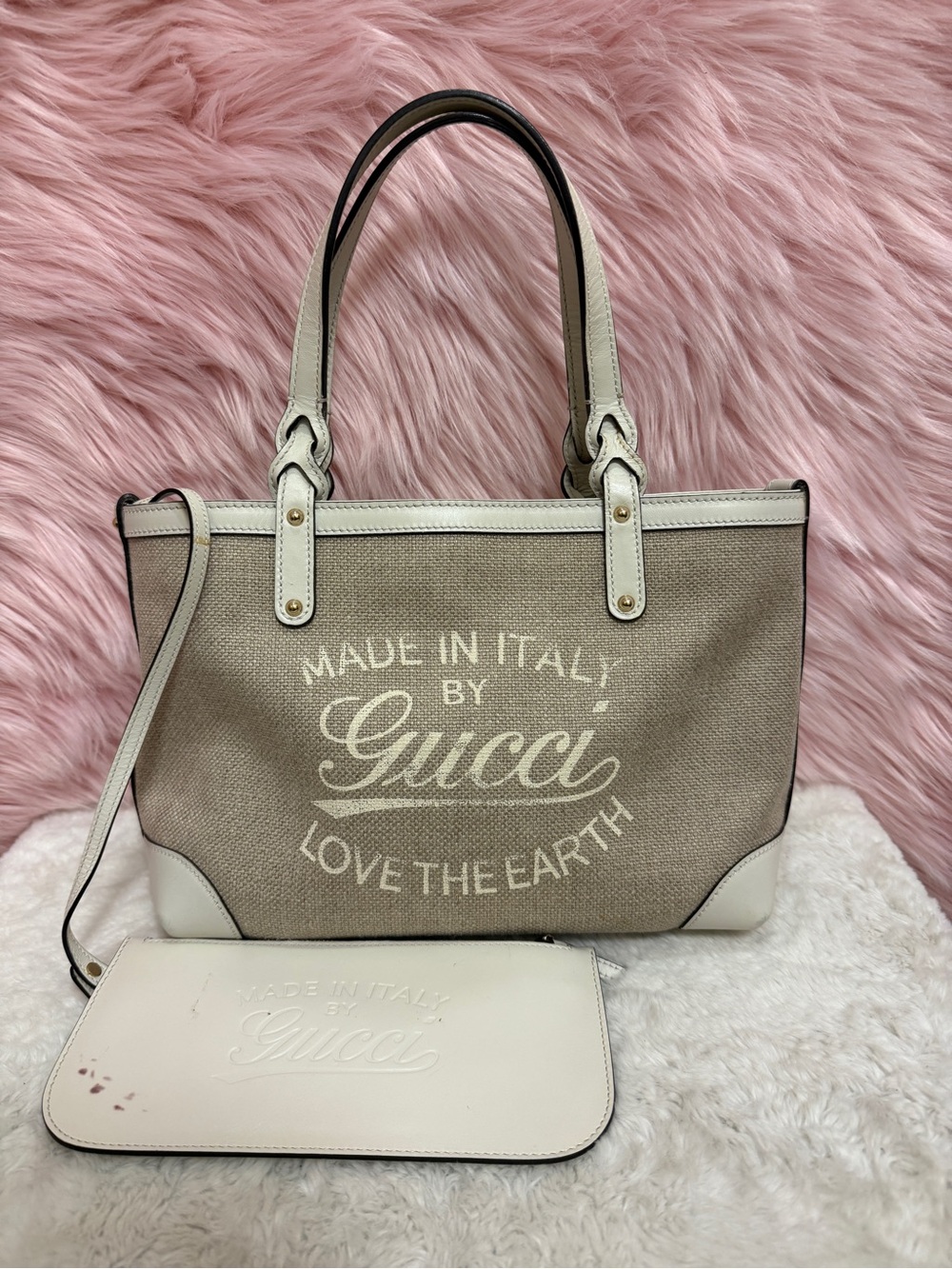 Gucci Beige & White Canvas 'Love The Earth' Tote